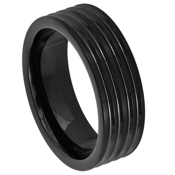 Black Plated Tungsten Parallel Gooved Lines Eternity Ring Size 11