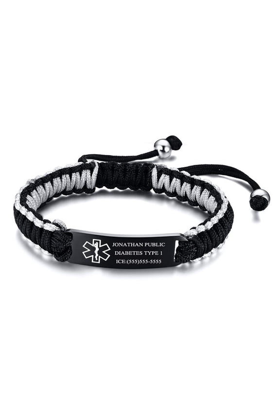 Black Plated Woven Lettering Stainless Steel Curved Bracelet