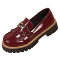 thumbnail image 1 of Black Platform Loafers for Women - Women's Slip-On Faux Leather Loafers, Chunky Comfort Shoes for Work & Dressy Occasions Size 36-43 Wine, 1 of 6