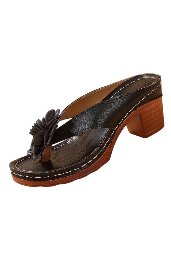 Black Platform Sandals For Women Hollowed-Out Single Strap Heeled Slide Slippers Summer Casual Footwear Pu Material Thick Sole Black Us Size 9 Foot Length 10.24 Inches