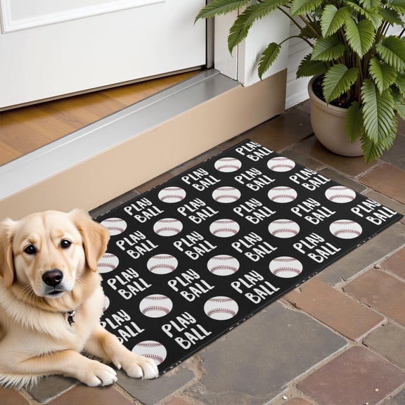 Black Play Ball Baseball Pattern Door Rugs,Washable Non Slip Door Mats Indoor,Decorative Door Mats,Entry Mat Indoor for Entrance,Bedroom,Kitchen,Bathroom,16"x24"