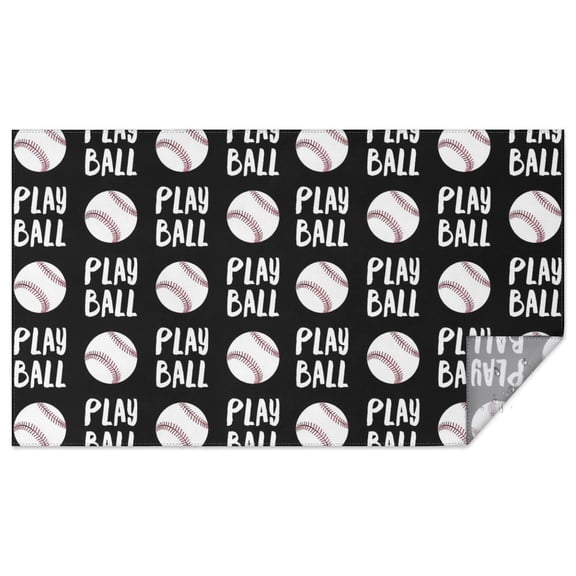 Black Play Ball Baseball Pattern Rectangle Tablecloth 60"x102",Waterproof Polyester Rectangle Table Cloth, Wipeable Spillproof Polyester Tablecloth for Dining, Camping, Indoor and Outdoor