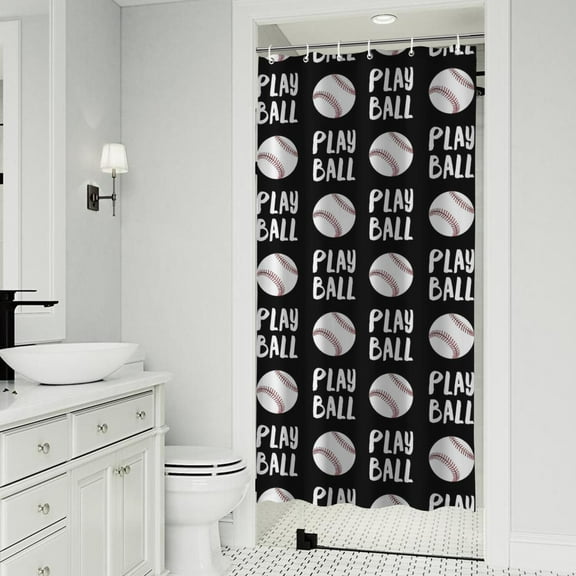 Black Play Ball Baseball Pattern Shower Curtain 36"x72" ,Bathroom Decorative Shower Curtains Set with 12 Hooks,Modern Waterproof Washable Shower Curtain
