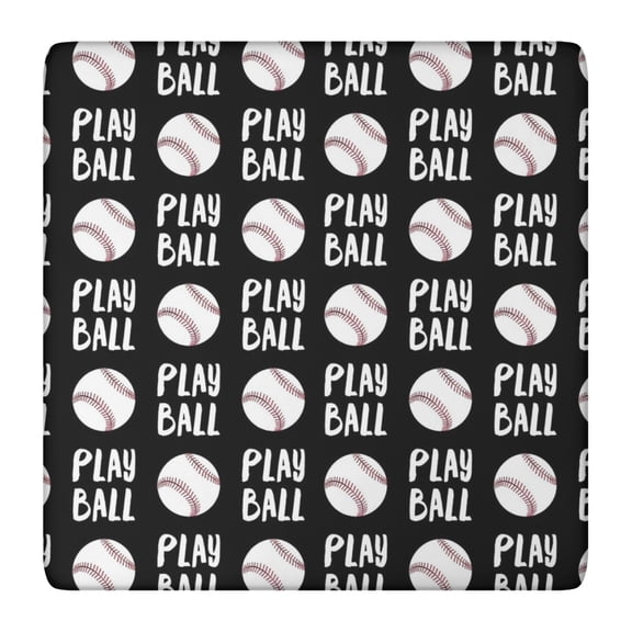 Black Play Ball Baseball Pattern Square Fitted Tablecloth with Elastic Edge,Square Table Cover,Washable Elastic Table Cover for Home Kitchen Party Decor 36"x36"