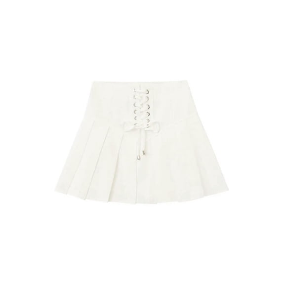 Black Pleated Skirt Women Cross Bandage Y2k Gothic Summer Korean Style Sexy High Waist A-line Mini Skirts Streetwear-White-M