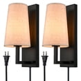 thumbnail image 1 of Black Plug in Wall Sconces Sets of Two Modern Fabric Shade Wall Lamps with Dimmer Switch, 1 of 6