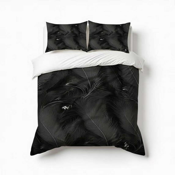Black Plumage Scale Print Bedding Set 3 Pcs Soft Microfiber Quilt Cover For Bedroom Decor, Comforter Cover With 2 Pillowcase