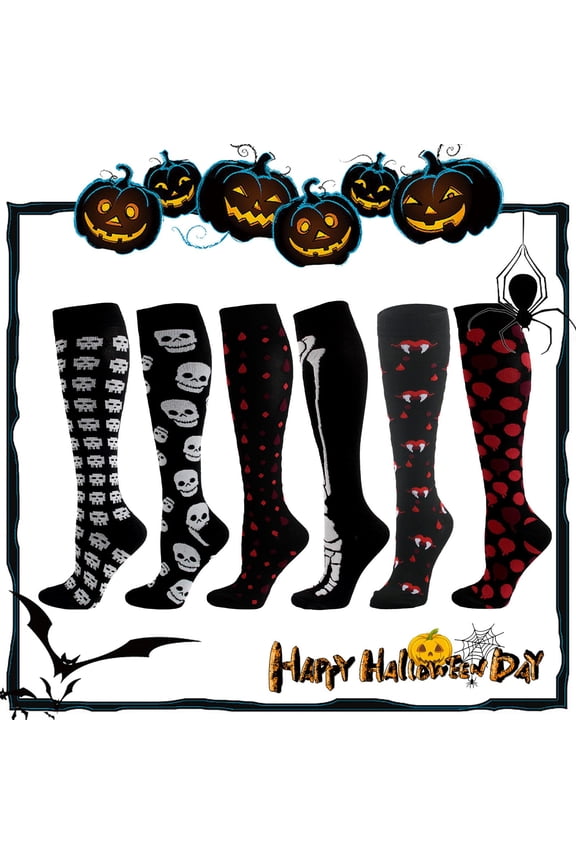 Black Plus Size Compression Socks For Women&Men Halloween Knee High Socks Nylon,Spandex Pumpkin Mushroom Squirrel Patterned Crew Vintage Socks Cottagecore Autumn Seasonal Aesthetic Gifts L