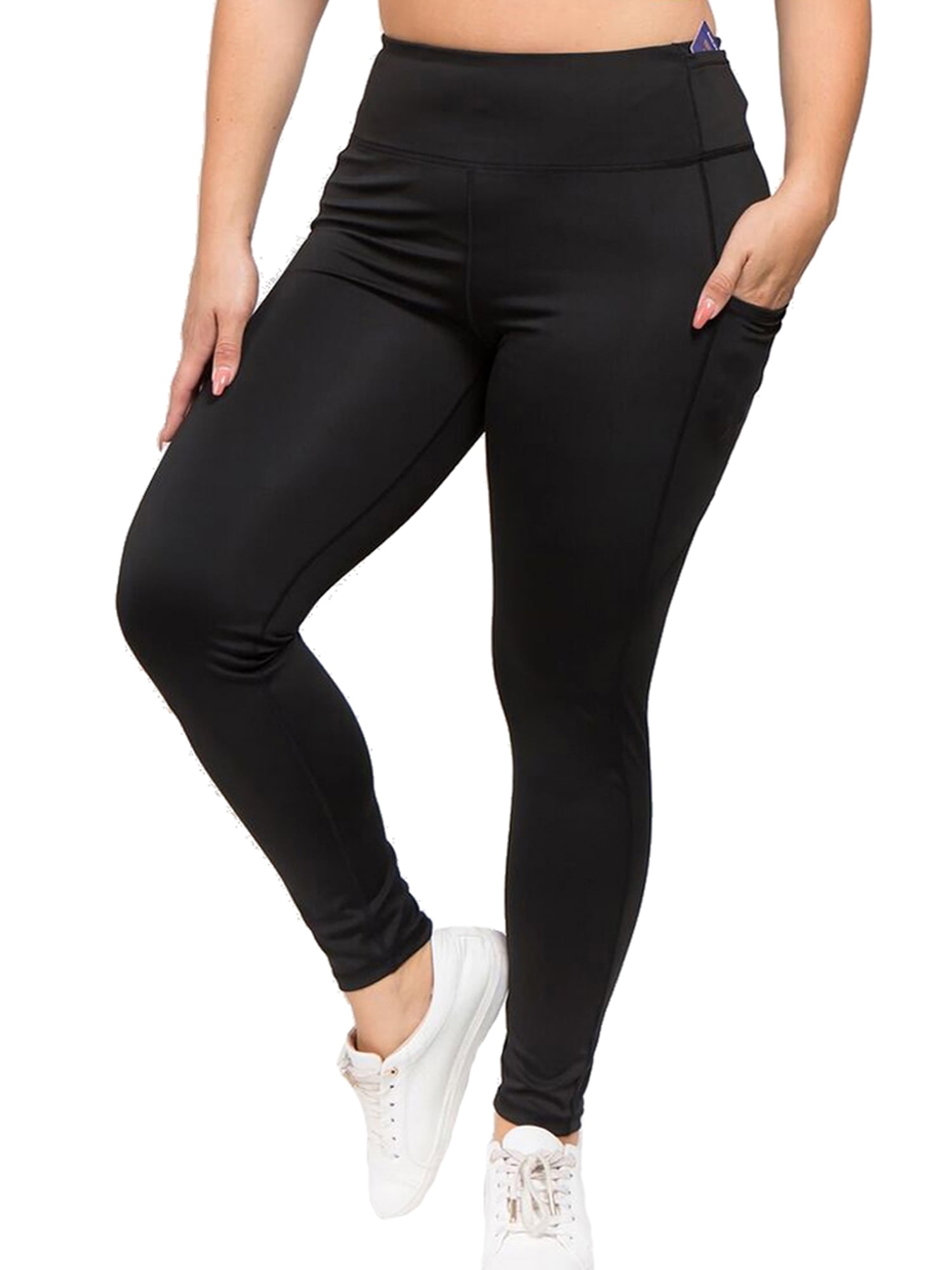 Black Plus Size High Waist Activewear Leggings With Pockets Size X