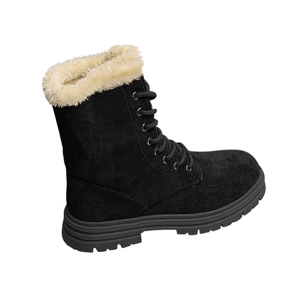 Black Plus Size Ladies Winter Boots With Lace Up And Low Heel Round Toe For Comfortable Use During Cold Seasons