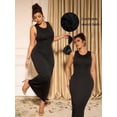 thumbnail image 1 of Black Plus Size Solid Round Neck Sleeveless Fitted Bodycon Maxi Dress, 1 of 8