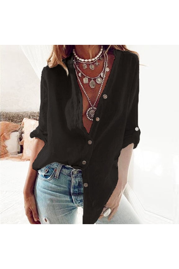 Black Plus Size Tops Women Top Shirt Solid Casual Fashion Blouse Tops Shirts for Women