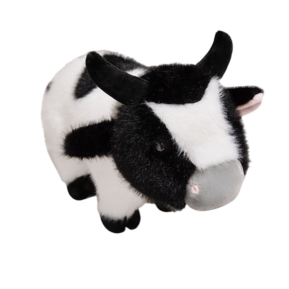 Black Simulation Cow Doll Plush Toy 30Cm Farm Model Ornament For Childrens Playroom Decor Cotton Material Soft Stuffed Animal Gift Black Color