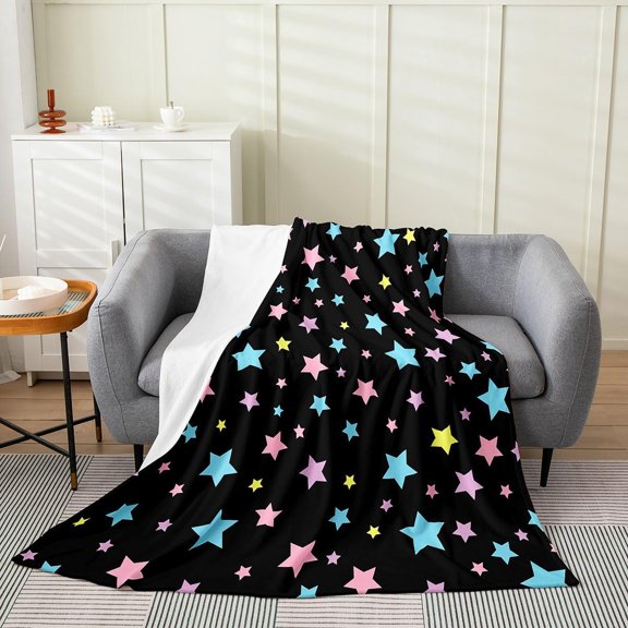 Black Plush Star Blanket for Couch Bed Sofa Soft Fuzzy Lightweight Throw Blanket