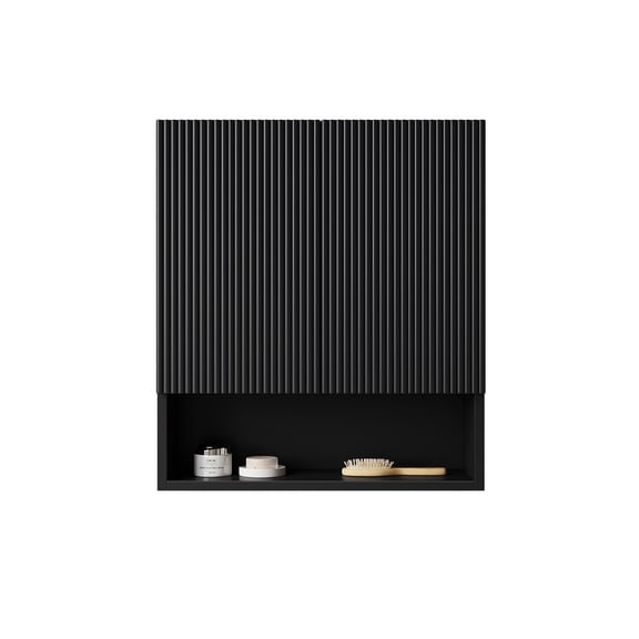 Black Plywood Construction - Two Doors with Shelf - Over Toilet in Kitchen - Smooth Assembly