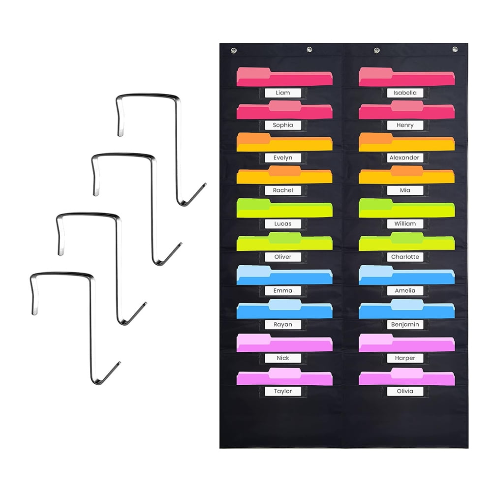 Black Pocket Chart for Classroom 20 Pocket Storage Black Pocket