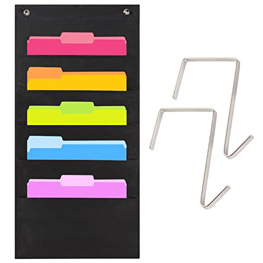 Black Pocket Chart for Classroom 5 Pocket Storage Rainbow Colored