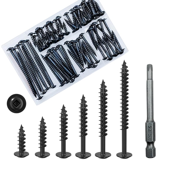 Black) Pocket Hole Screws Wood Screw kit, 87PCS, Round Head Square Groove self Tapping Screw, Square Groove coarse Tooth Screw.60MM Drive bit Included.