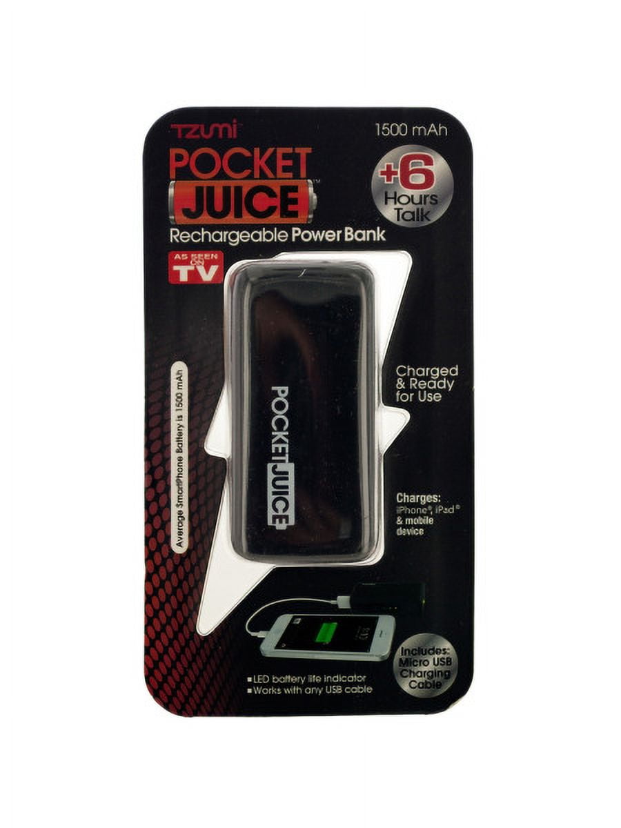 Black Pocket Juice Rechargeable Power Bank With Usb Cable, 5 Count