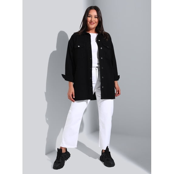 Black - Point Collar - Unlined - Plus Size Jacket - Alia