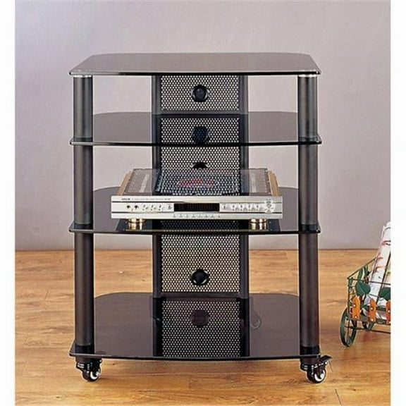 Black Poles 4 Black Glass Shelves AV Stand