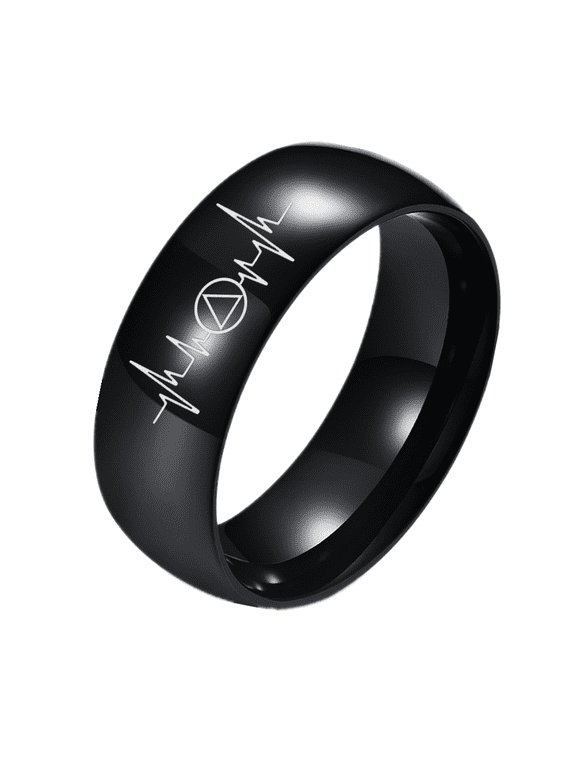 Black Polished AA Triangle Sobriety Symbol Heartbeat Ring, Addiction Recovery Anniversary Plain Band, Inspirational Soberness Recoverying Jewelry Gifts for Men Women in Sober, Size 12