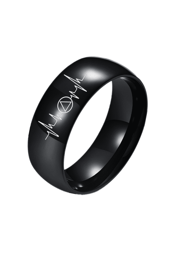 Black Polished AA Triangle Sobriety Symbol Heartbeat Ring, Addiction Recovery Anniversary Plain Band, Inspirational Soberness Recoverying Jewelry Gifts for Men Women in Sober, Size 12