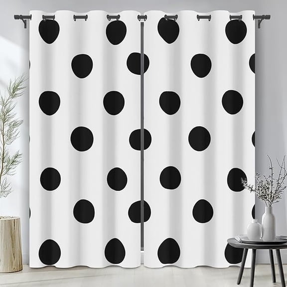 Black Polka Dot Blackout Curtains for Bedroom Decor, Circle Dot Curtains, Modern Drapes Thermal Insulated for Living Room 42"W x 63"L (Pack of 2)