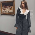 thumbnail image 1 of Black Polka Dot Dress with Ruffled Collar (S, Black), 1 of 6