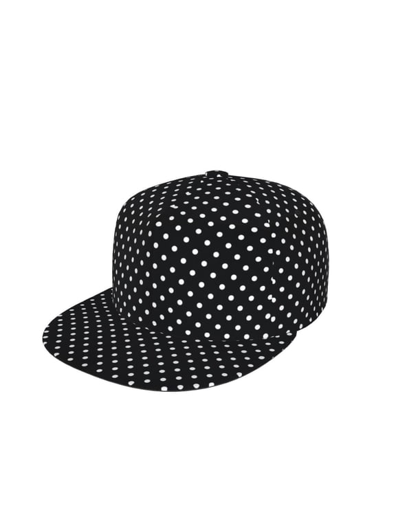 Black Polka Dot Flat Brim Trucker Cap Adjustable Snapback Hat For Men Women