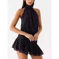 thumbnail image 1 of Black Polka Dot Halter Ruffle Mini Dress Chiffon Sleeveless A-Line Swing Sundress, 1 of 6