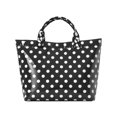 thumbnail image 1 of Black Polka Dot PVC Tote Bag for Women, Waterproof 17.3"x11.8"x4.7" Hook and Loop Closure Reusable Shopping Handbag with Sturdy Handles for Beach, Travel & Daily Commute, 1 of 8