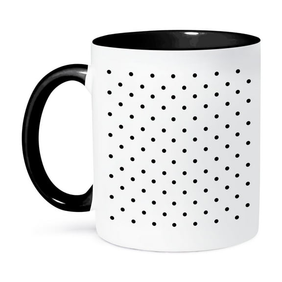 3dRose, Black polka dot pattern on white - small dots - retro dotty spotty spots - stylish cute 50s classic, 11oz Two-Tone Black Mug