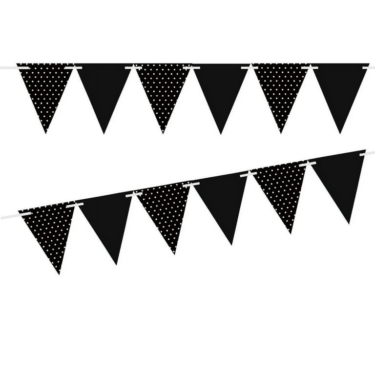 Black Polka Dot / Solid Black 10ft Vintage Pennant Banner Paper Triangle  Bunting Flags for Weddings, Birthdays, Baby Showers, Events & Parties 