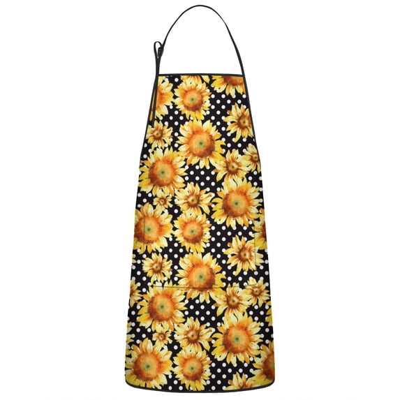 Black Polka Dot Sunflower Pattern Apron-Garden Aprons for Women with Pockets-Cotton Linen Waterproof Kitchen Cooking Gardening Aprons Adjustable for Kitchen,Cooking,BBQ and Salon 33x27 Inch