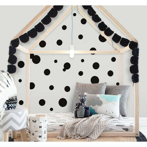 Black Polka Dot Wall Decals Room Wall Decor Stickers, Fun Dots, Vinyl Circle Includes 63 Dots 1"-6.5"