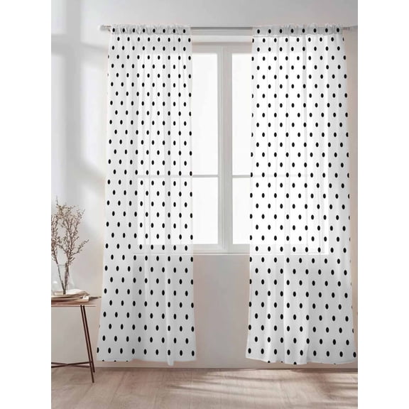 Black Polka Dot on White Sheer Curtains 2 Panels Set Modern Minimalist Dotted Lihgt Filtering Rod Pocket Voile Drape,Semi Sheer Window Curtains for Bedroom Living Room,52"x84"