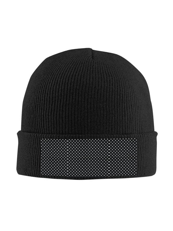 Black Polka Dot Winter Beanie Hats for Men Women Warm Cozy Knitted Cuffed Skull Cap Black