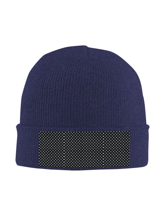 Black Polka Dot Winter Beanie Hats for Men Women Warm Cozy Knitted Cuffed Skull Cap Navy Blue