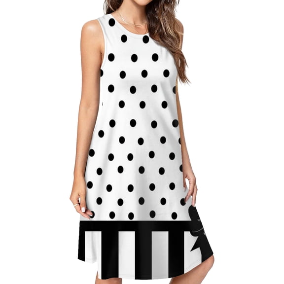 Black Polka Dots And Stripes Spring Summer Dresses For Women Fashion Dress Casual Sleeveless Loose Sundress With Pockets
