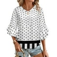 thumbnail image 1 of Black Polka Dots And Stripes Women's V-Neck Blouse With 3/4 Ruffled Bell Sleeves Casual Top Ladies Blouses, 1 of 7