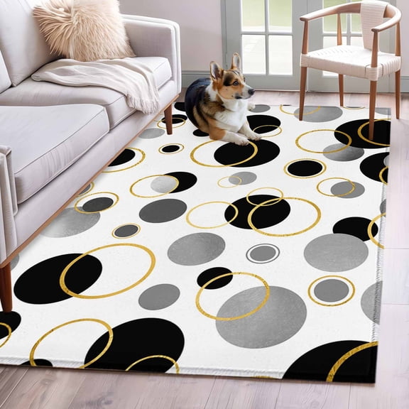 Black Polka Dots Area Rug 4x6 Washable Rug Non Slip Modern Abstract Art Large Area Rug Indoor Floor Carpet for Entryway Bedroom Kitchen Living Room Home Office Dining Room Nursery
