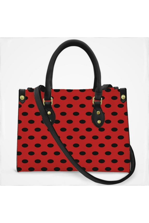 Black Polka Dots On Red Background Cross Body Bags For Women Small Leather Female Handbags Fashion Top-Handle Totes