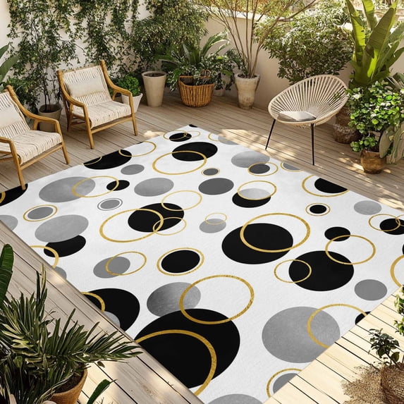 Black Polka Dots Outdoor Rug for Patio/Deck/Porch, Non-Slip Large Area Rug 6 x 9 Ft, Modern Abstract Art Indoor Outdoor Rugs Washable Area Rugs, Reversible Camping Rug Carpet Runner