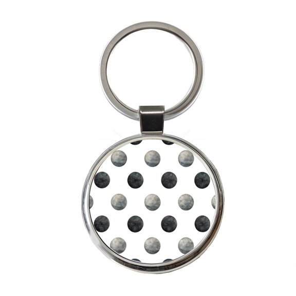 Black Polka Dots White Background Metal Round Keychain
