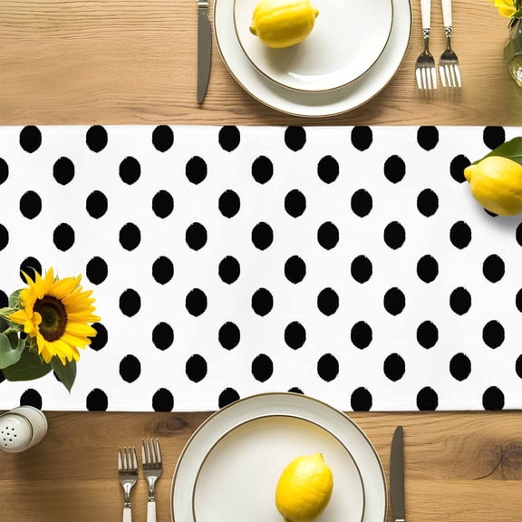 Black Polka Dots on White Table Runner-72 Inch Long Modern Abstract Wave Point Table Runners Linen Burlap Tablerunner for Kitchen Dining Room Holiday Party