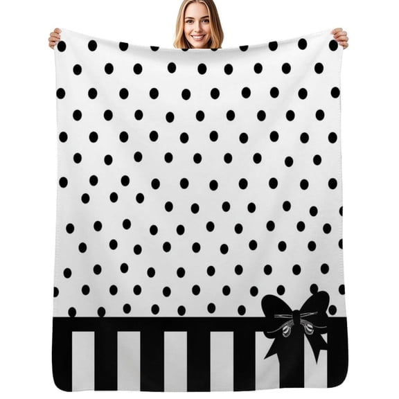 Black Polka Dots and Stripes Flannel Blankets Soft Warm Throw Blanket Autumn Camping Bedroom Aesthetic Bedspread