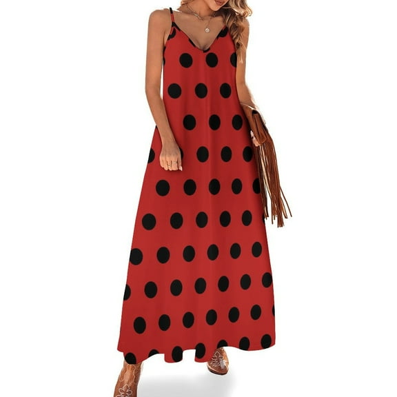 Black Polka Dots on Red Background Sleeveless Dress Loose Women's Dress Dresses Luxury Evening Dresses