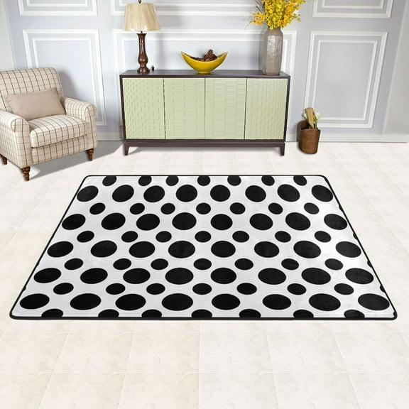 Black Polka Dots on White Area Floor Mats Soft Large Nursery Rugs Non-Slip Foam Carpets Living Room Doormat for Bedroom Dinning Decor 36" x 24"