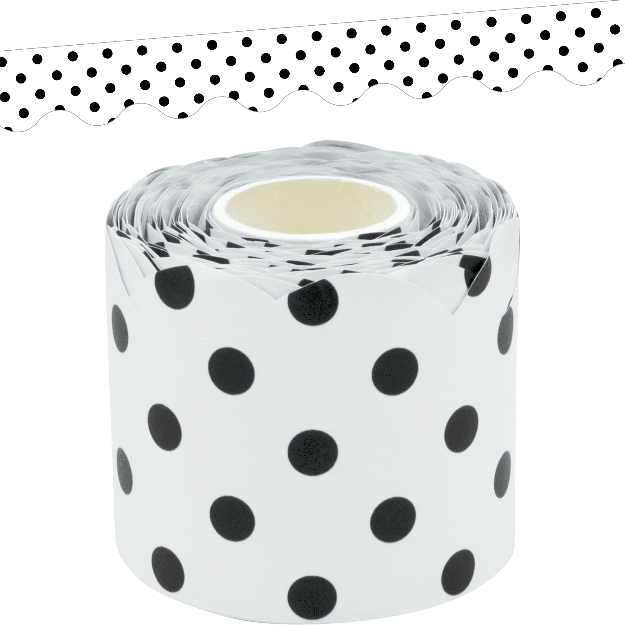 Black Polka Dots on White Scalloped Rolled Border Trim - Walmart.com